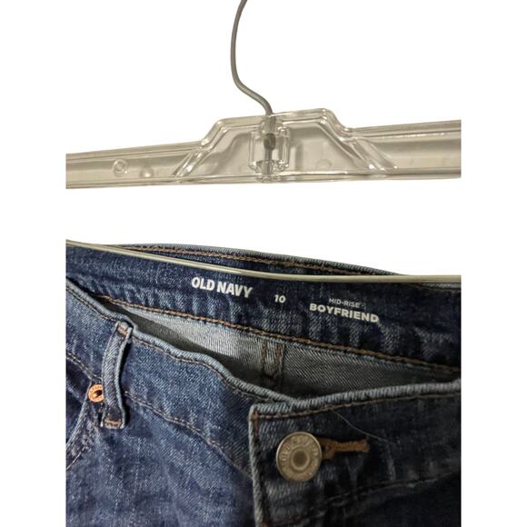 Old Navy Women's Mid-Rise Boyfriend Jeans Denimcore Raw Hem Dark Wash 10 Casual - Picture 2 of 5